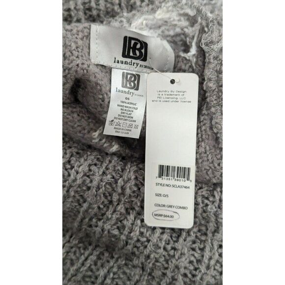 Laundry By Design Womens O/S Grey Combo Poncho Plaid Pure Acrylic Fringe Shawl - Picture 7 of 7